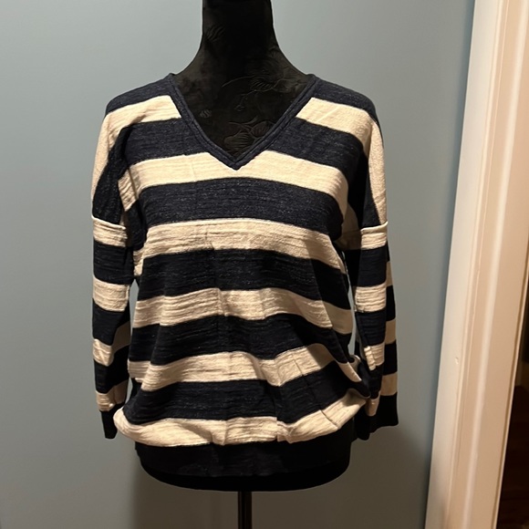 Chaps Sweaters - Chaps, woman’s, blue & off white striped, sweater. Size large.
